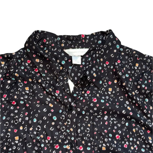 Christopher & Banks Womens Collared Button Front Blouse-Black-Size L-NWT - Picture 3 of 6